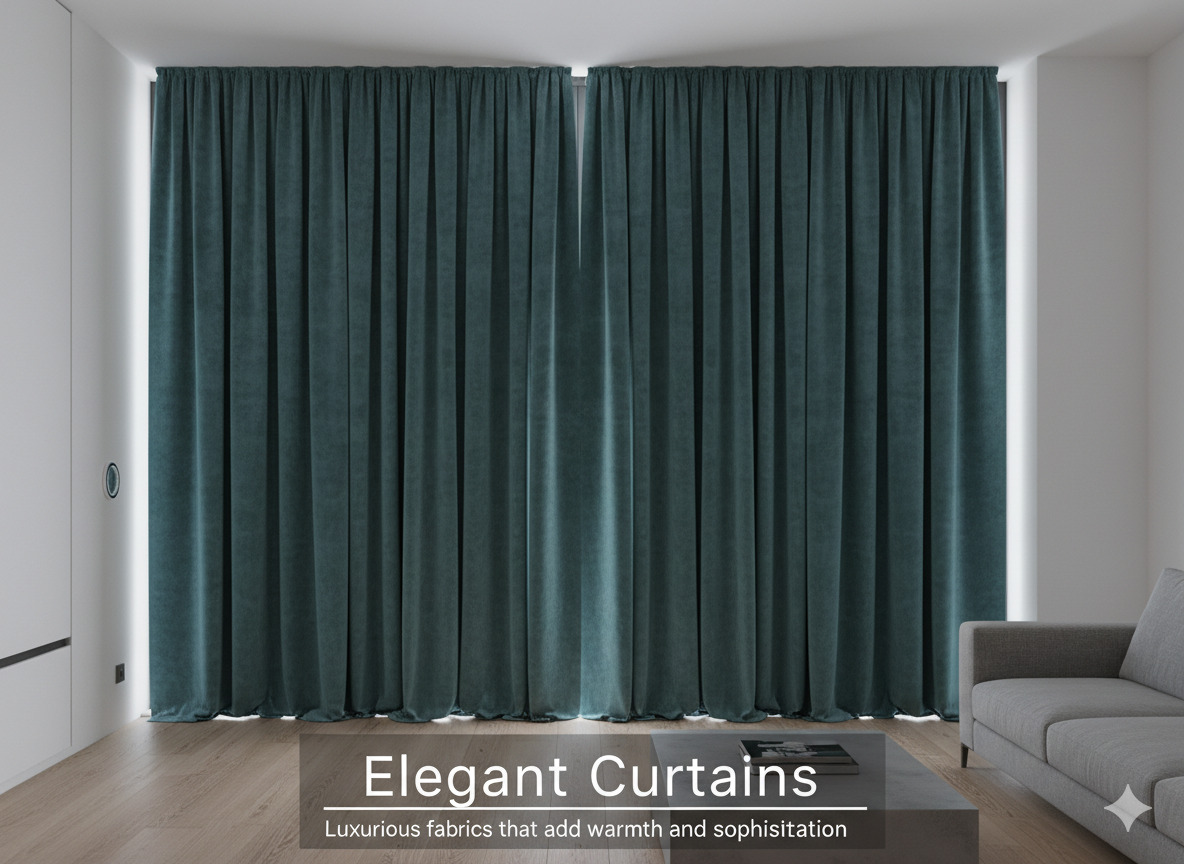 Elegant floor-length curtains in rich fabrics